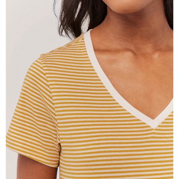 Pact Softspun V Neck Tee Shirt Organic Cotton Striped Yellow White Size Small - Picture 2 of 14